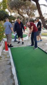 The Benidorm crazy golf open 2020. Russell goes for a whole in 1.